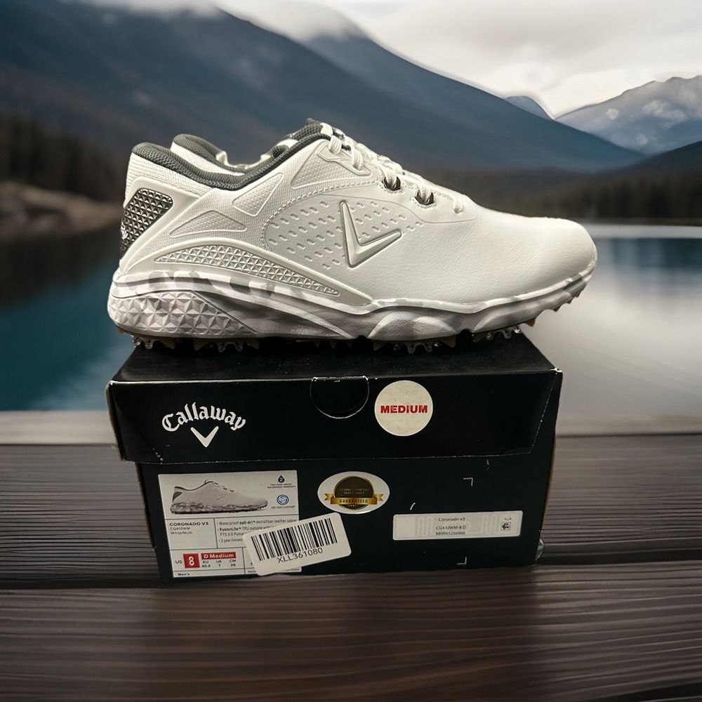 NIB Callaway Golf Coronado V3 White/Multi Spikes Shoes Fusion Lite Men's Size 8